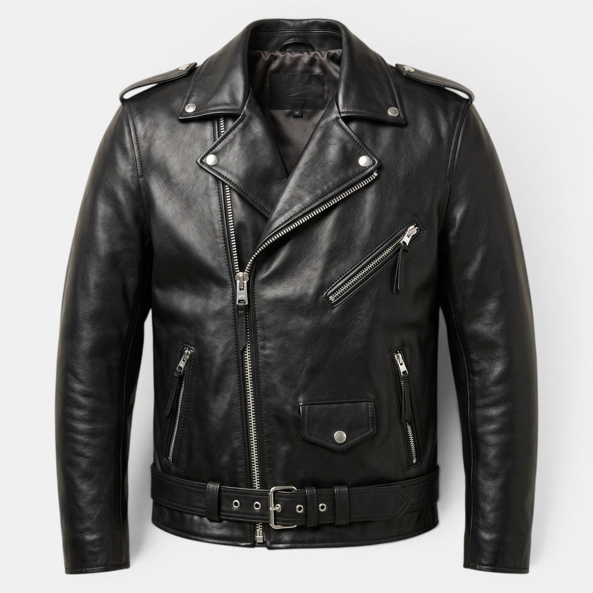 Fernán | Cazadora Biker de Hombre Efecto Piel con Cremalleras - Negro