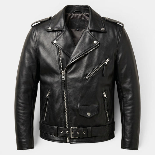 Fernán | Cazadora Biker de Hombre Efecto Piel con Cremalleras - Negro