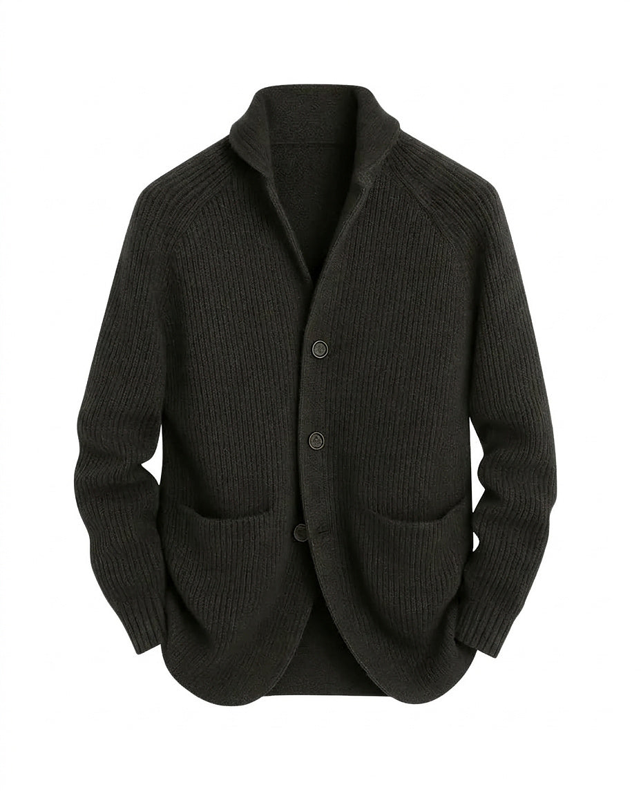 Fernando | Cárdigan de Punto Acanalado con Cuello Chal para Hombre - Gris