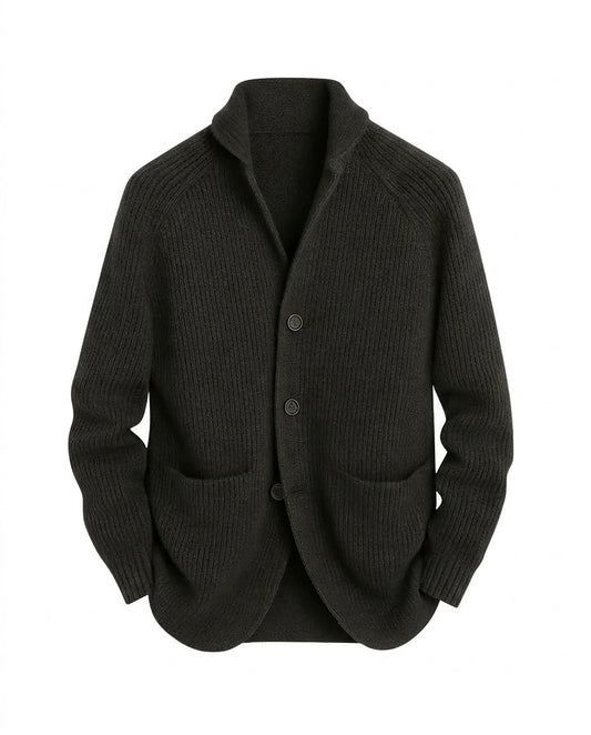 Fernando | Cárdigan de Punto Acanalado con Cuello Chal para Hombre - Gris