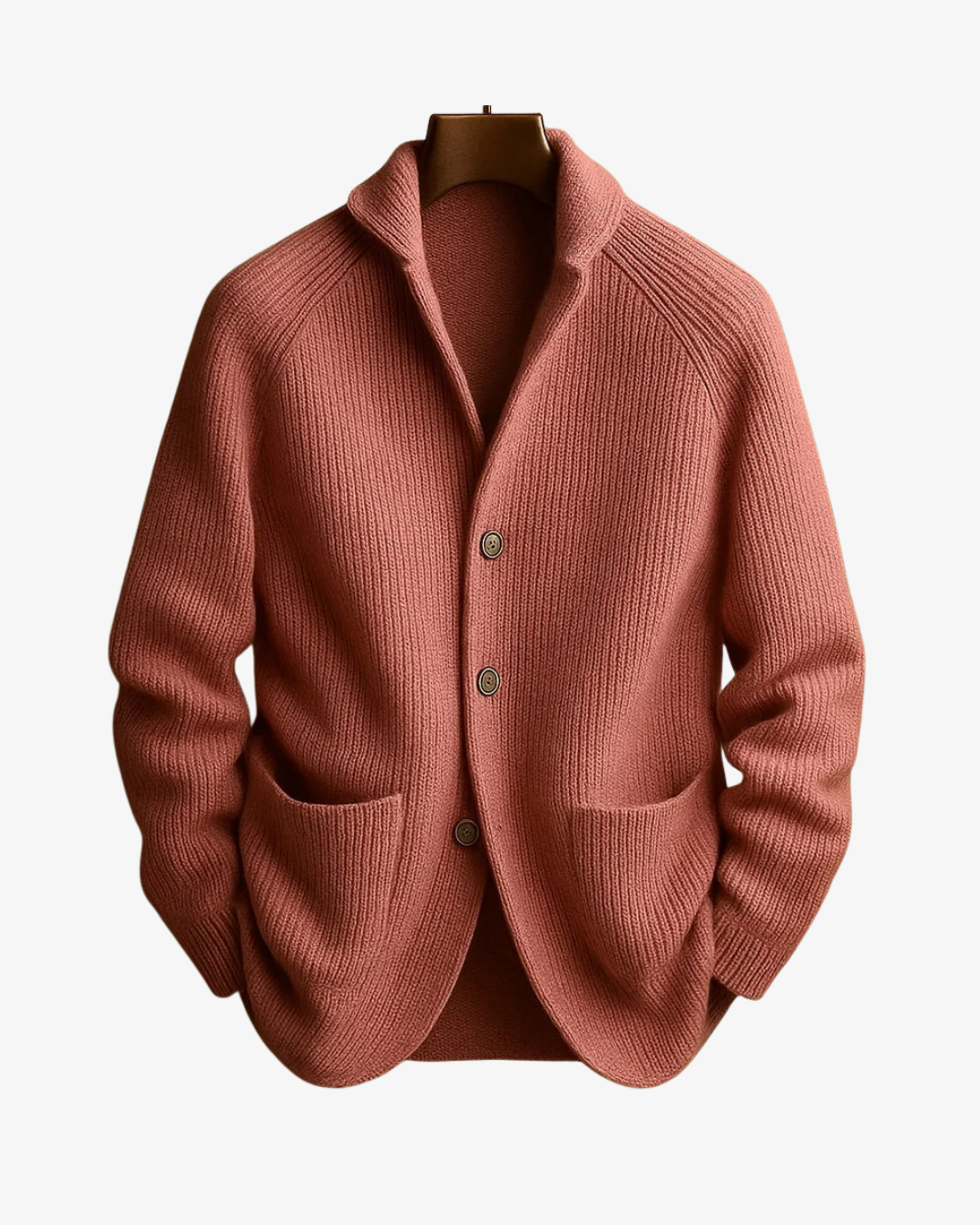 Fernando | Cárdigan de Punto Acanalado con Cuello Chal para Hombre - Terracota