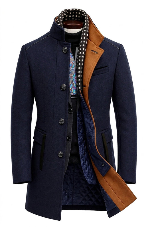 Fidel | Abrigo de Hombre con Cuello Alzado y Forro Acolchado - Azul marino