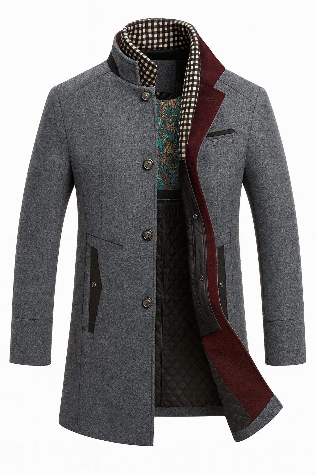 Fidel | Abrigo de Hombre con Cuello Alzado y Forro Acolchado - Gris