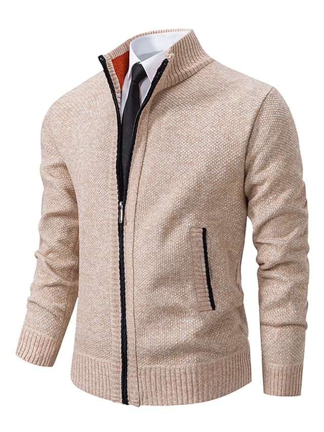 Florencio | Chaqueta de Punto con Cremallera y Forro a Cuadros para Hombre - Arena