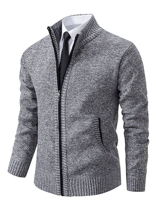 Florencio | Chaqueta de Punto con Cremallera y Forro a Cuadros para Hombre - Gris