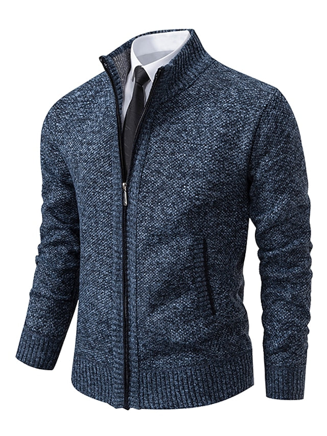 Florencio | Chaqueta de Punto con Cremallera y Forro a Cuadros para Hombre - Azul marino