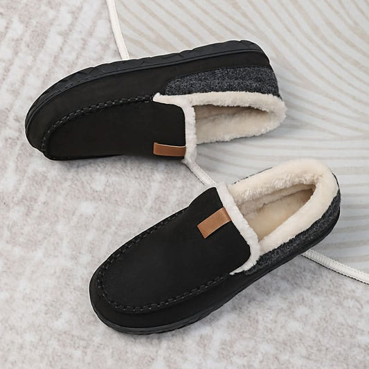 Francisco | Zapatillas de Casa Mocasín para Hombre con Forro Borreguito - Negro