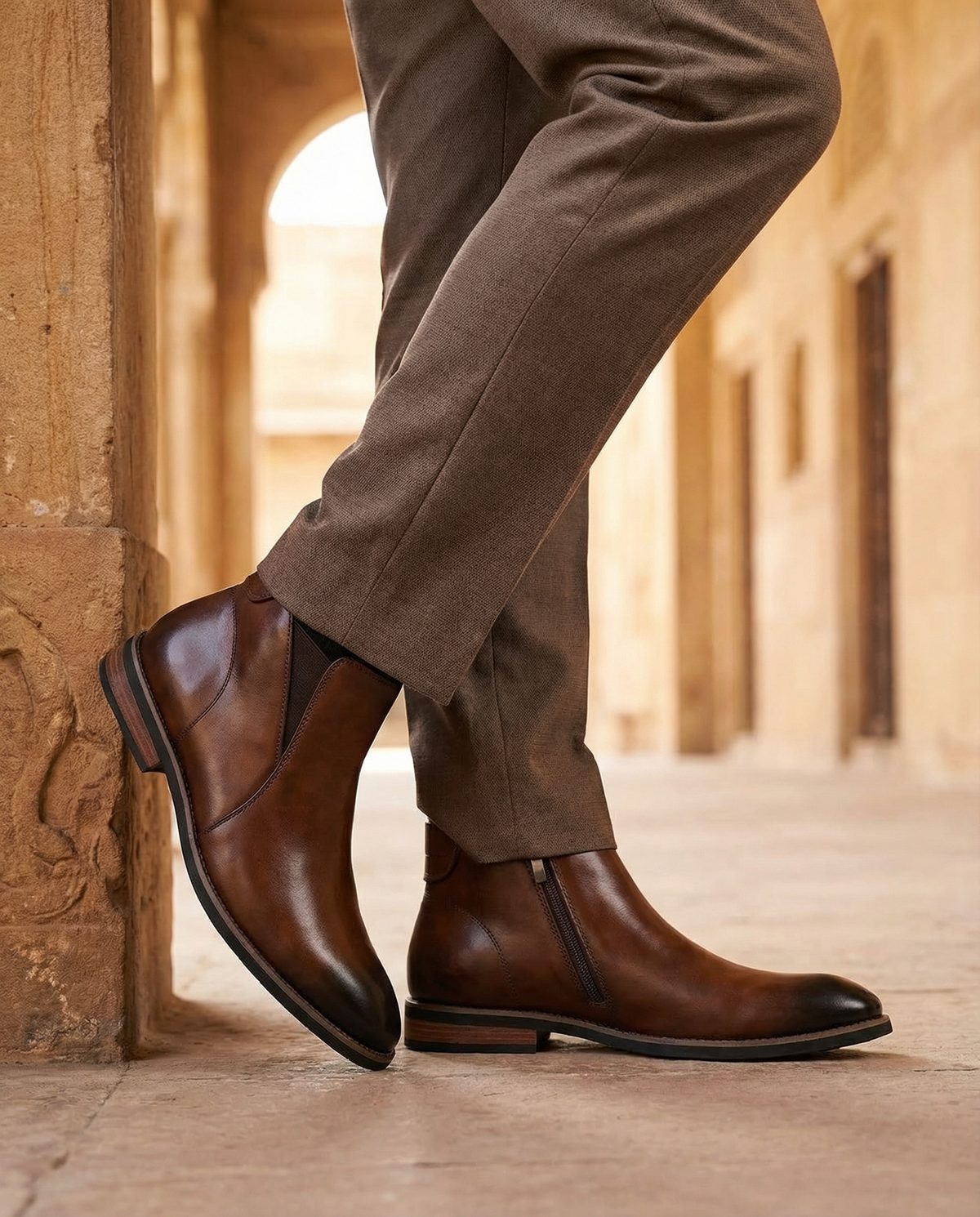 Botines Chelsea hombre efecto piel con cremallera