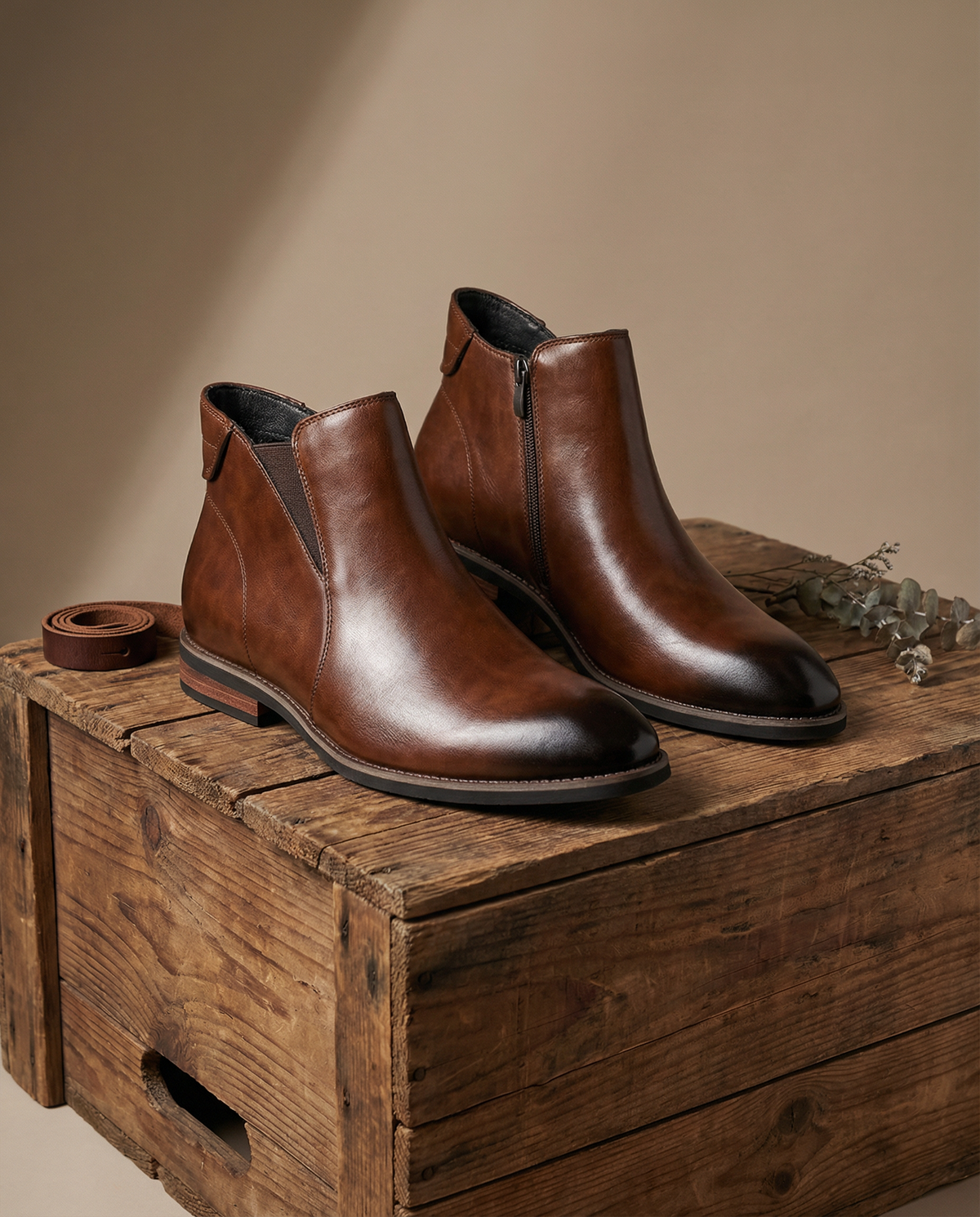 Botines Chelsea hombre efecto piel con cremallera