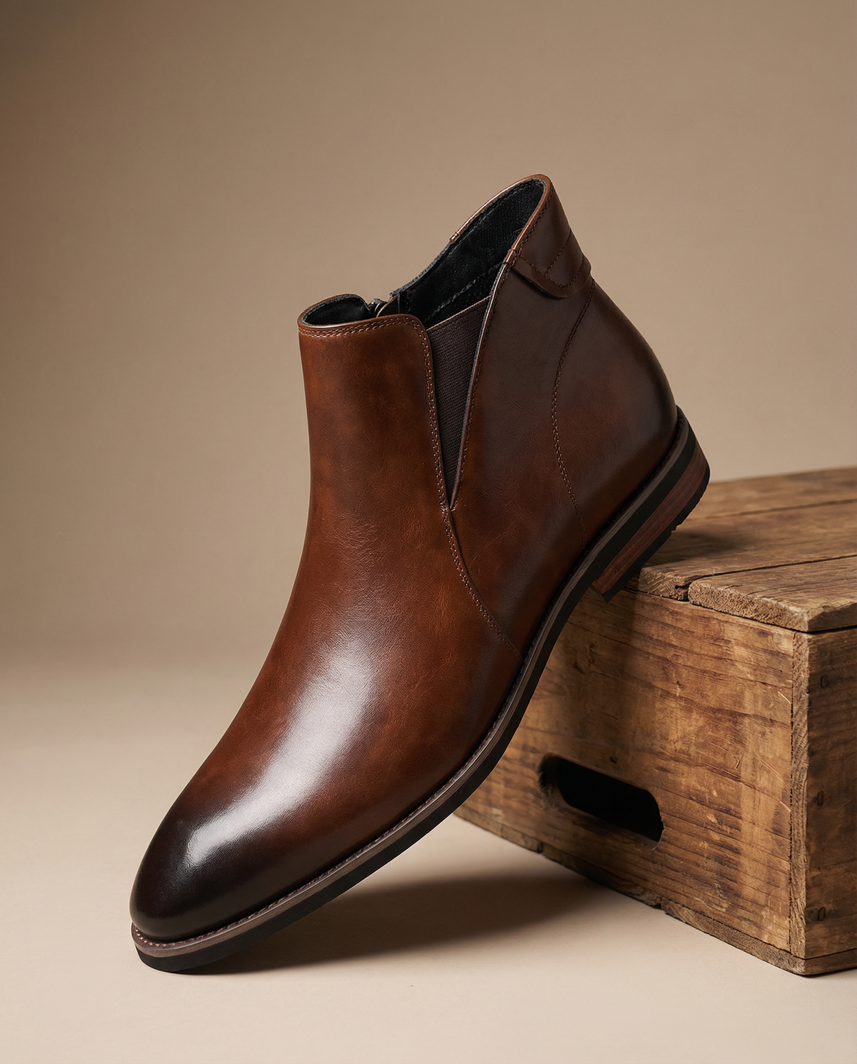Botines Chelsea hombre efecto piel con cremallera