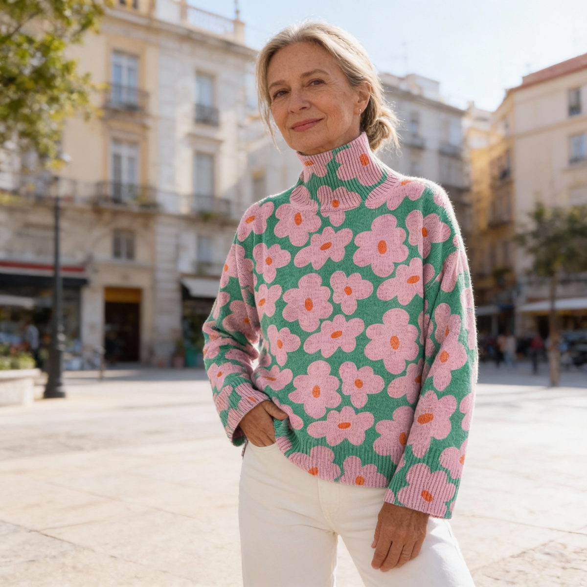 Jersey punto floral mujer cálido transpirable