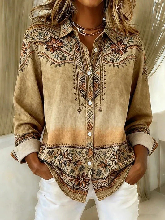 Rexanna™ Blusa Abotonada Delantera Floral Vintage
