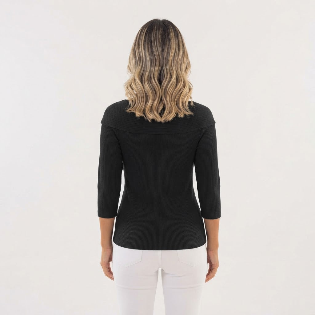 Jersey de Punto Entallado con Cuello Vuelto y Lazo Frontal