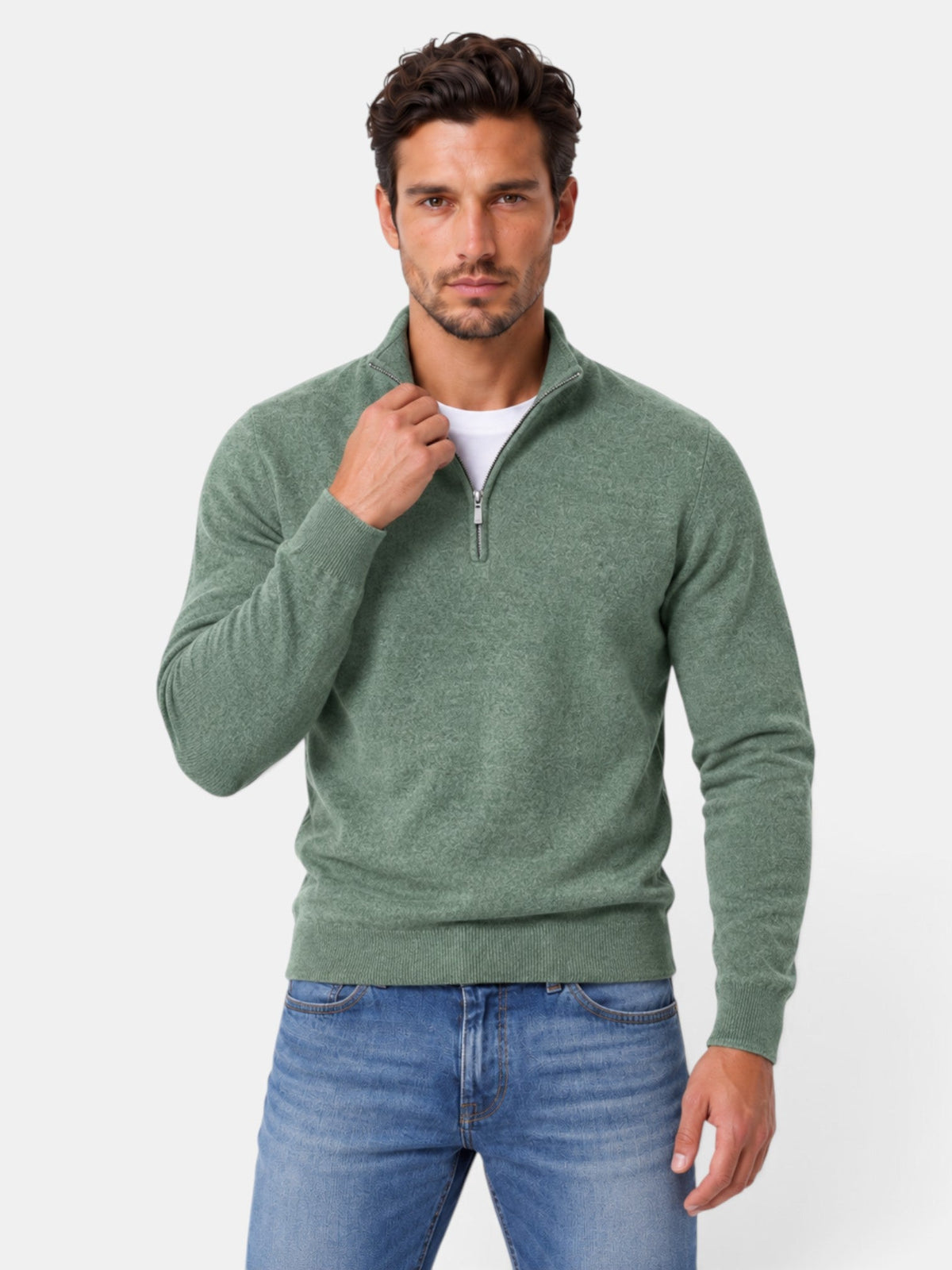 Gaspar | Jersey de Media Cremallera Tacto Lana para Hombre - Verde