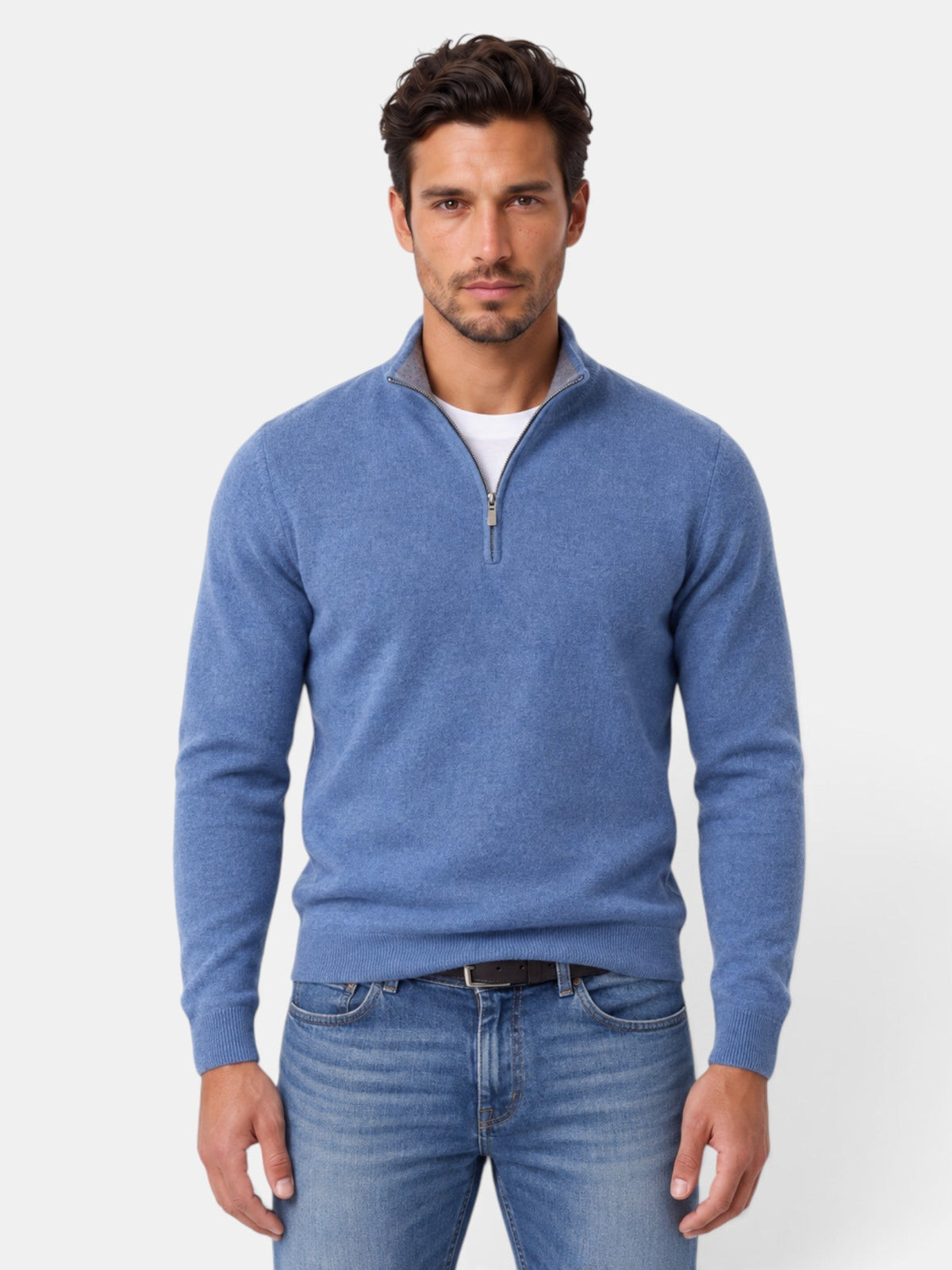 Gaspar | Jersey de Media Cremallera Tacto Lana para Hombre - Azul