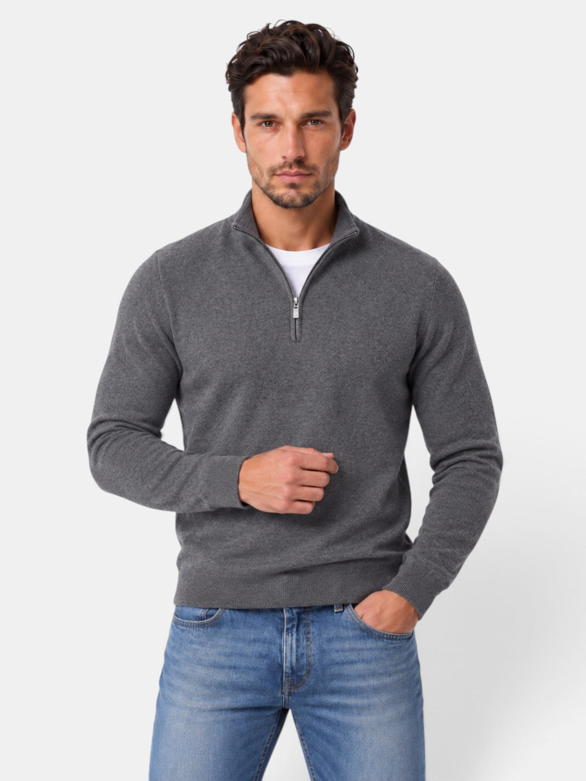 Gaspar | Jersey de Media Cremallera Tacto Lana para Hombre - Gris