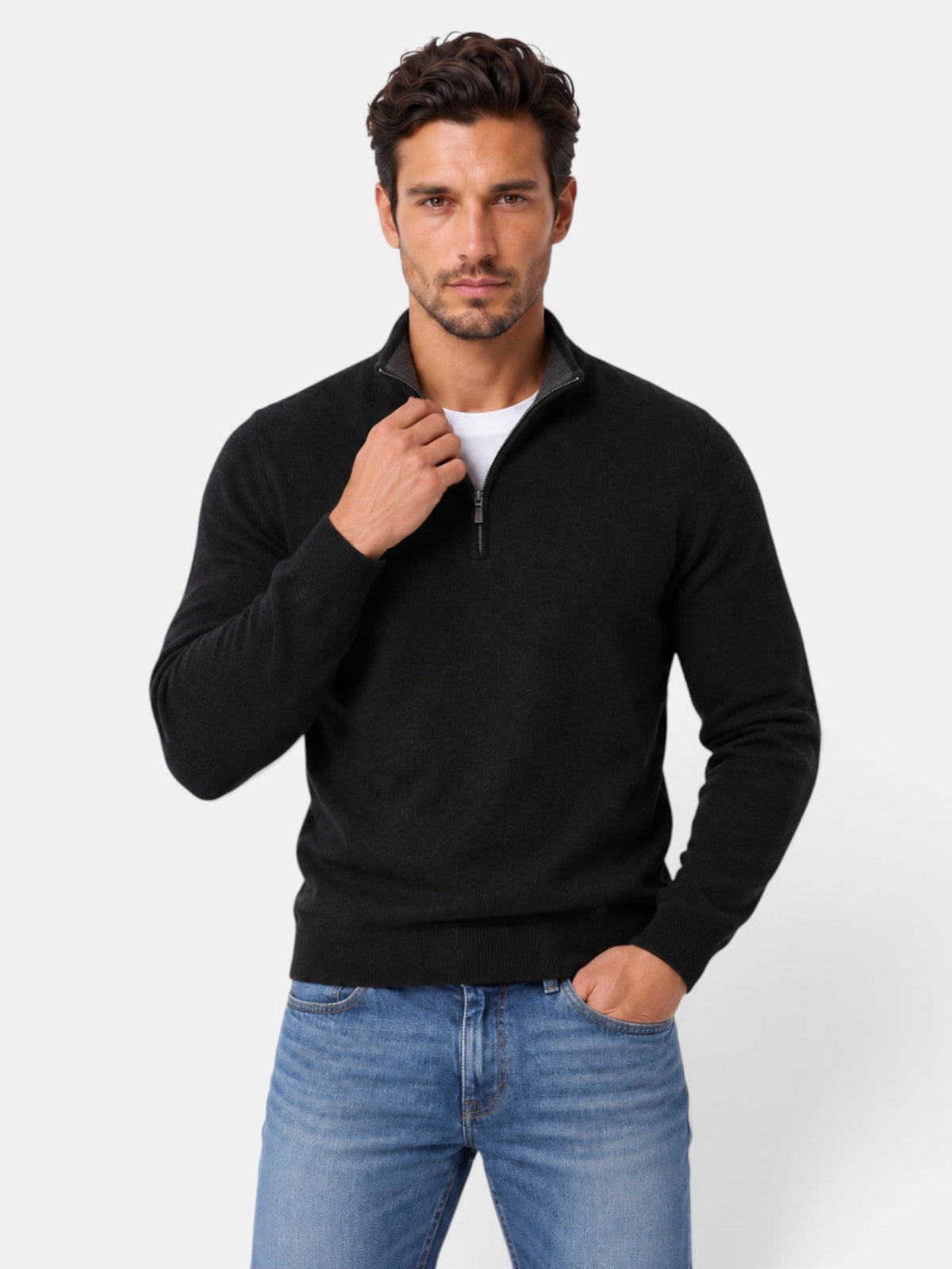 Gaspar | Jersey de Media Cremallera Tacto Lana para Hombre - Negro