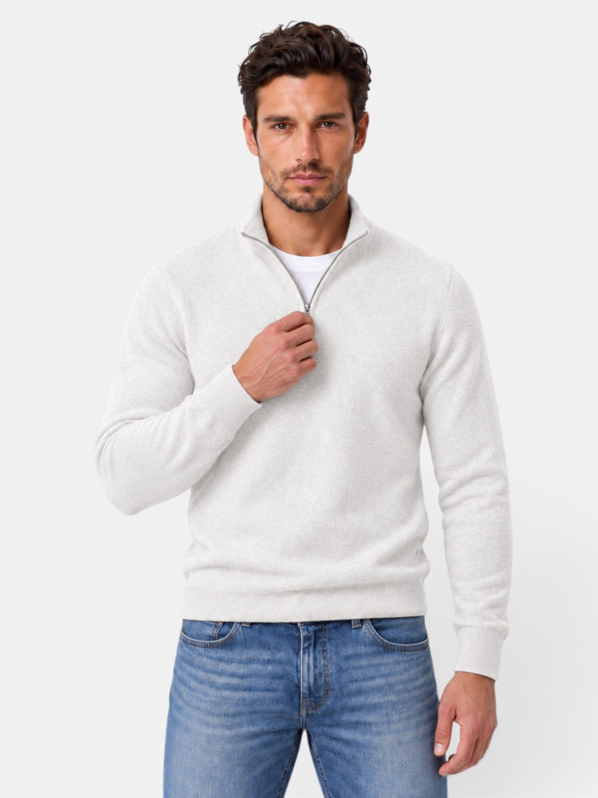 Gaspar | Jersey de Media Cremallera Tacto Lana para Hombre - Blanco
