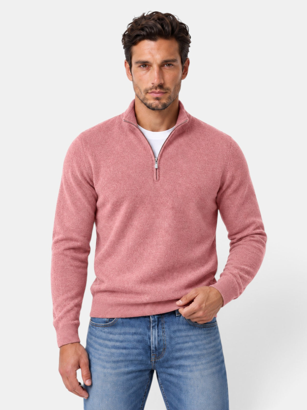 Gaspar | Jersey de Media Cremallera Tacto Lana para Hombre - Rosa