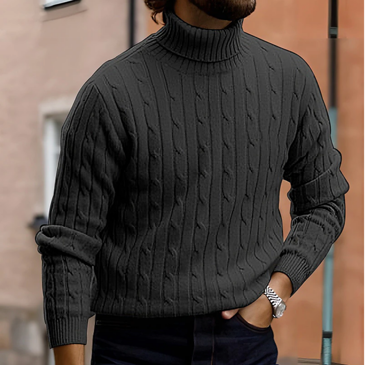 Jersey de Ochos para Hombre con Cuello Alto y Corte Slim - Gris oscuro
