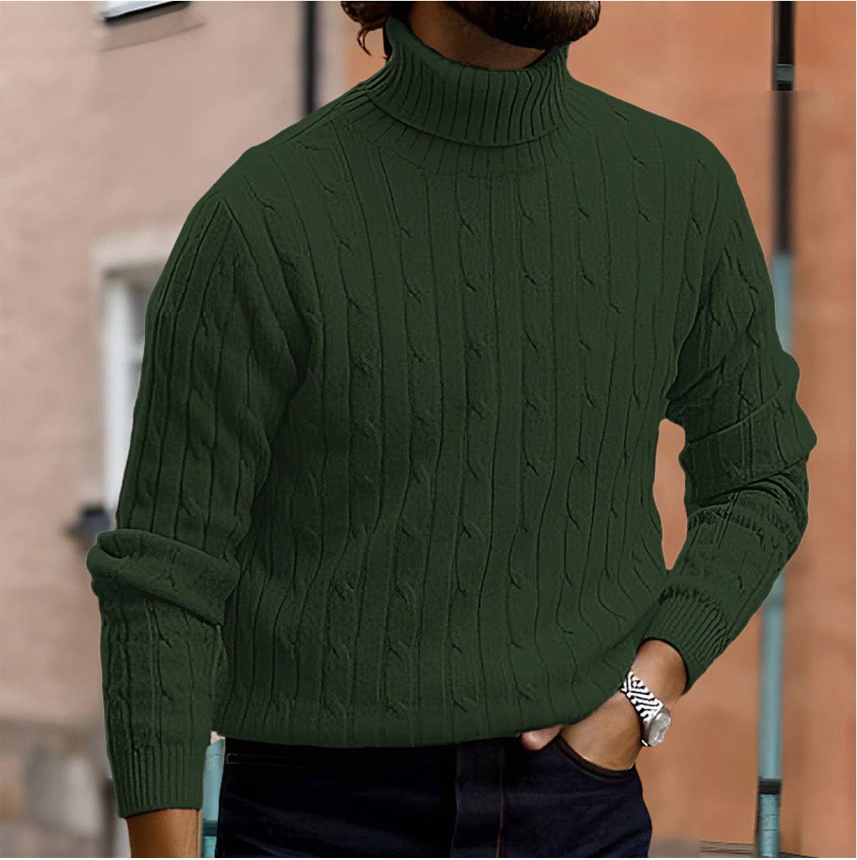 Jersey de Ochos para Hombre con Cuello Alto y Corte Slim - Verde