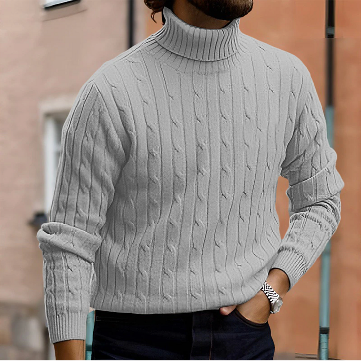 Jersey de Ochos para Hombre con Cuello Alto y Corte Slim - Gris