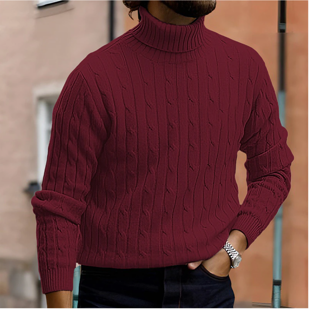 Jersey de Ochos para Hombre con Cuello Alto y Corte Slim - Burdeos
