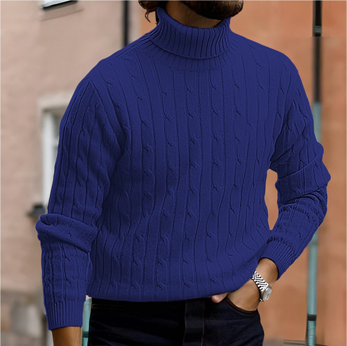 Jersey de Ochos para Hombre con Cuello Alto y Corte Slim - Azul