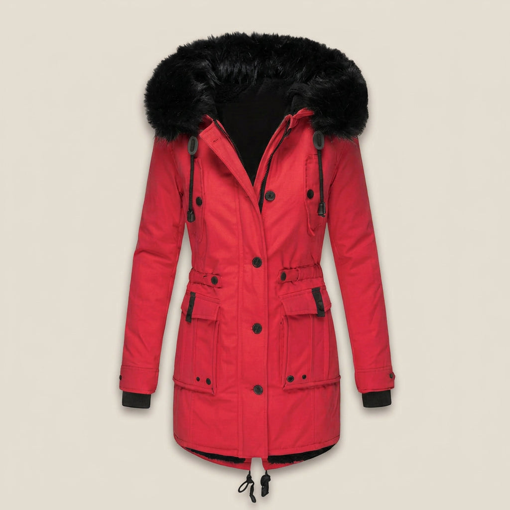 Gertrudis | Parka Acolchada con Capucha de Pelo Sintético y Cintura Ajustable