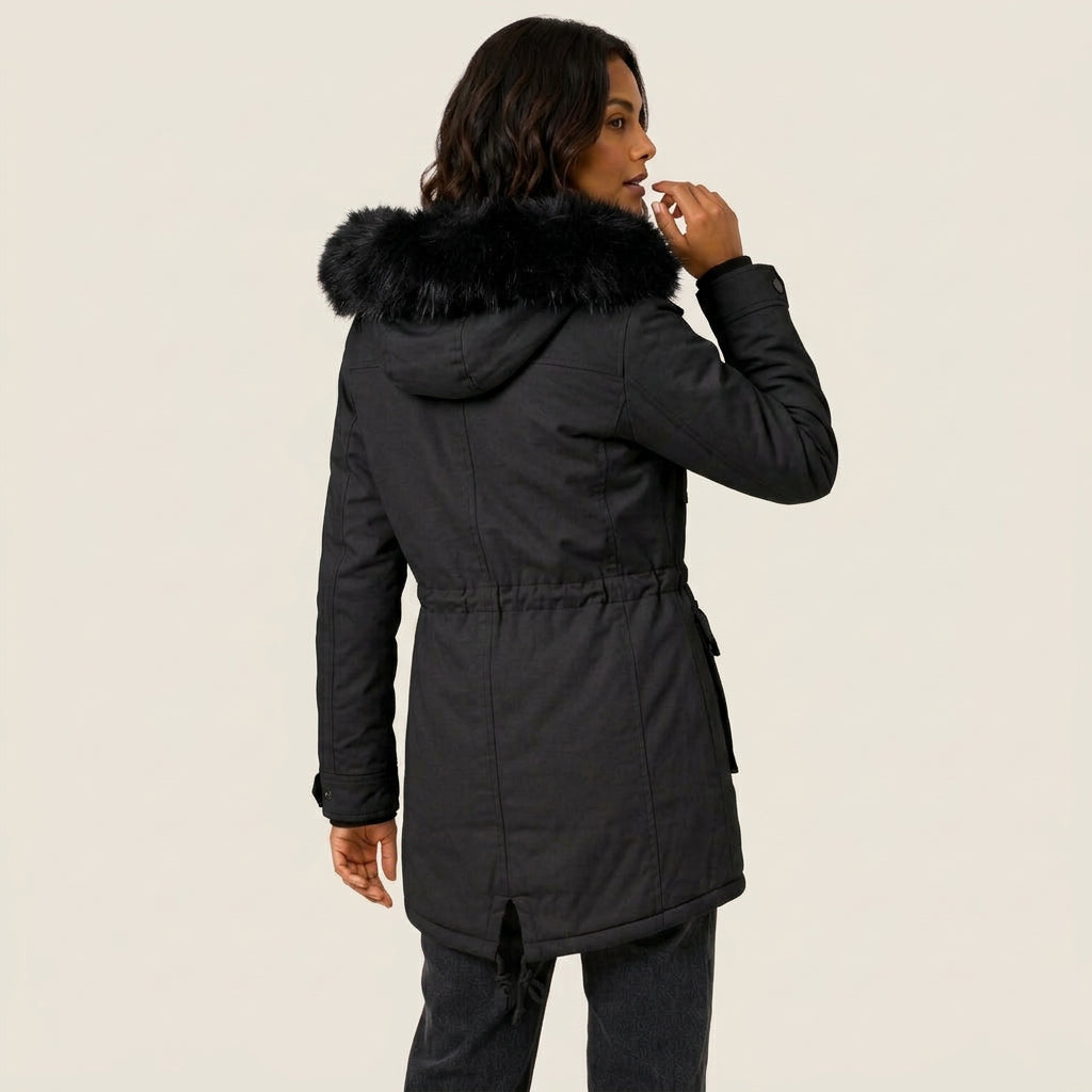 Gertrudis | Parka Acolchada con Capucha de Pelo Sintético y Cintura Ajustable