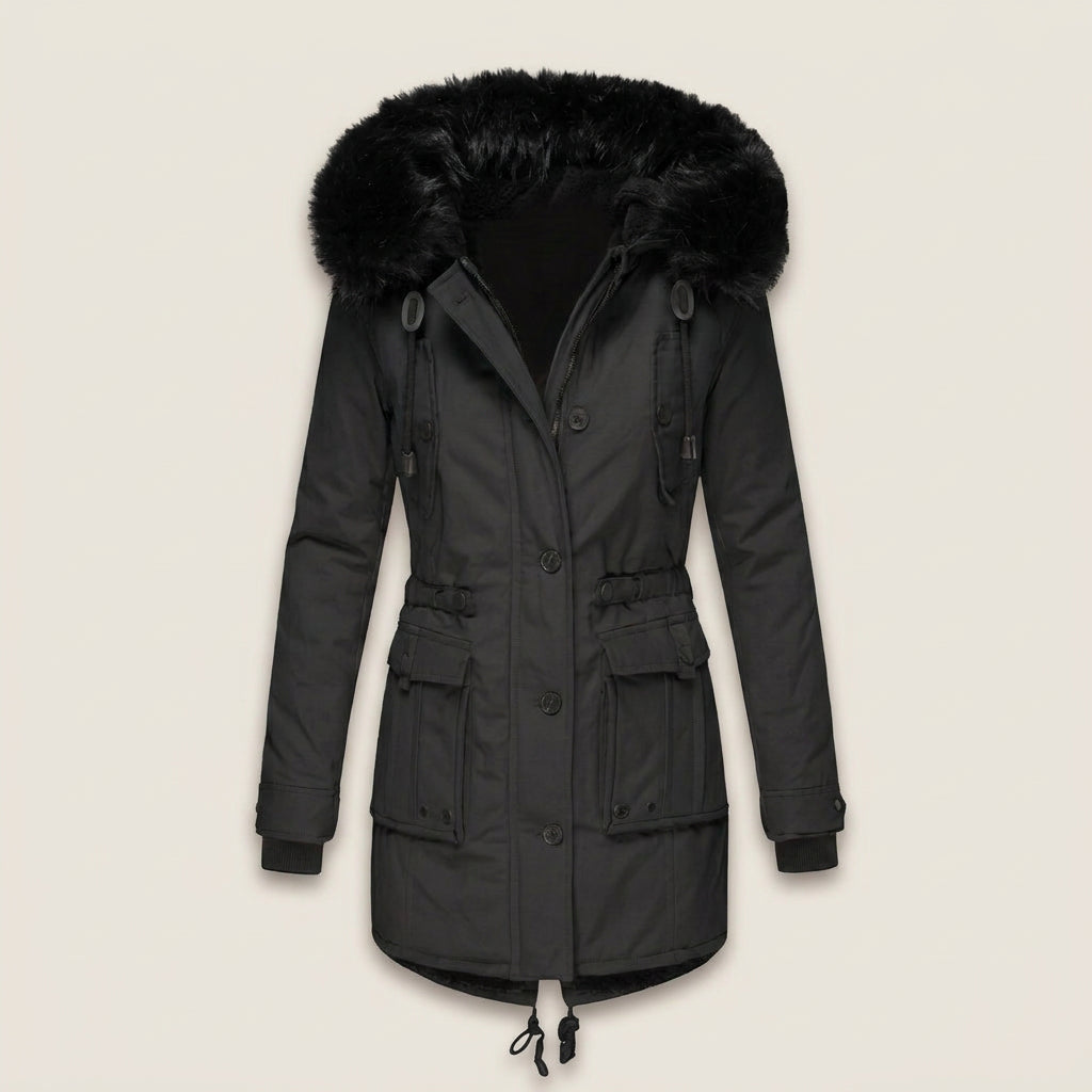 Gertrudis | Parka Acolchada con Capucha de Pelo Sintético y Cintura Ajustable
