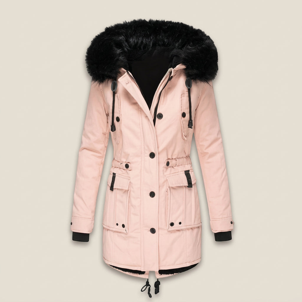 Gertrudis | Parka Acolchada con Capucha de Pelo Sintético y Cintura Ajustable