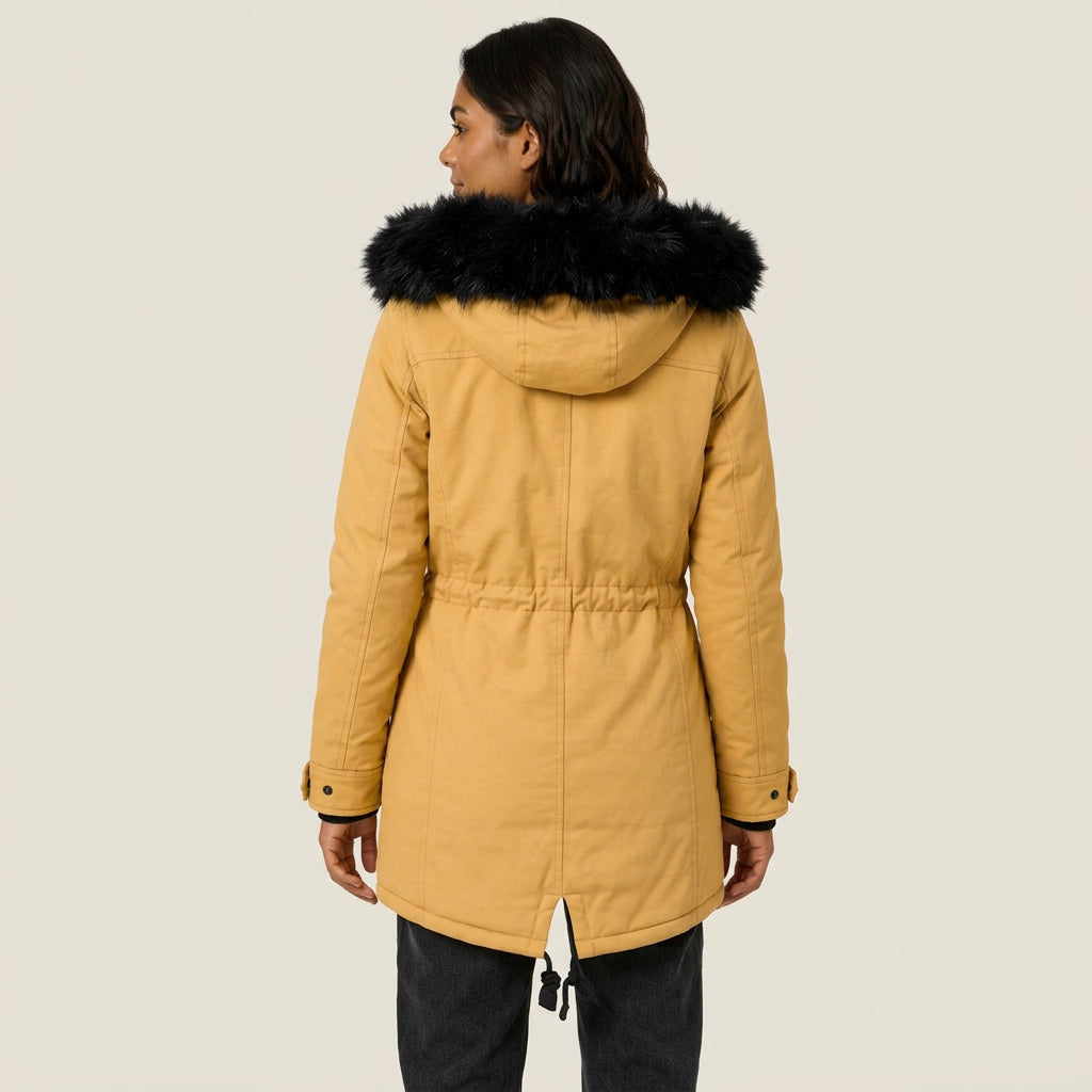 Gertrudis | Parka Acolchada con Capucha de Pelo Sintético y Cintura Ajustable