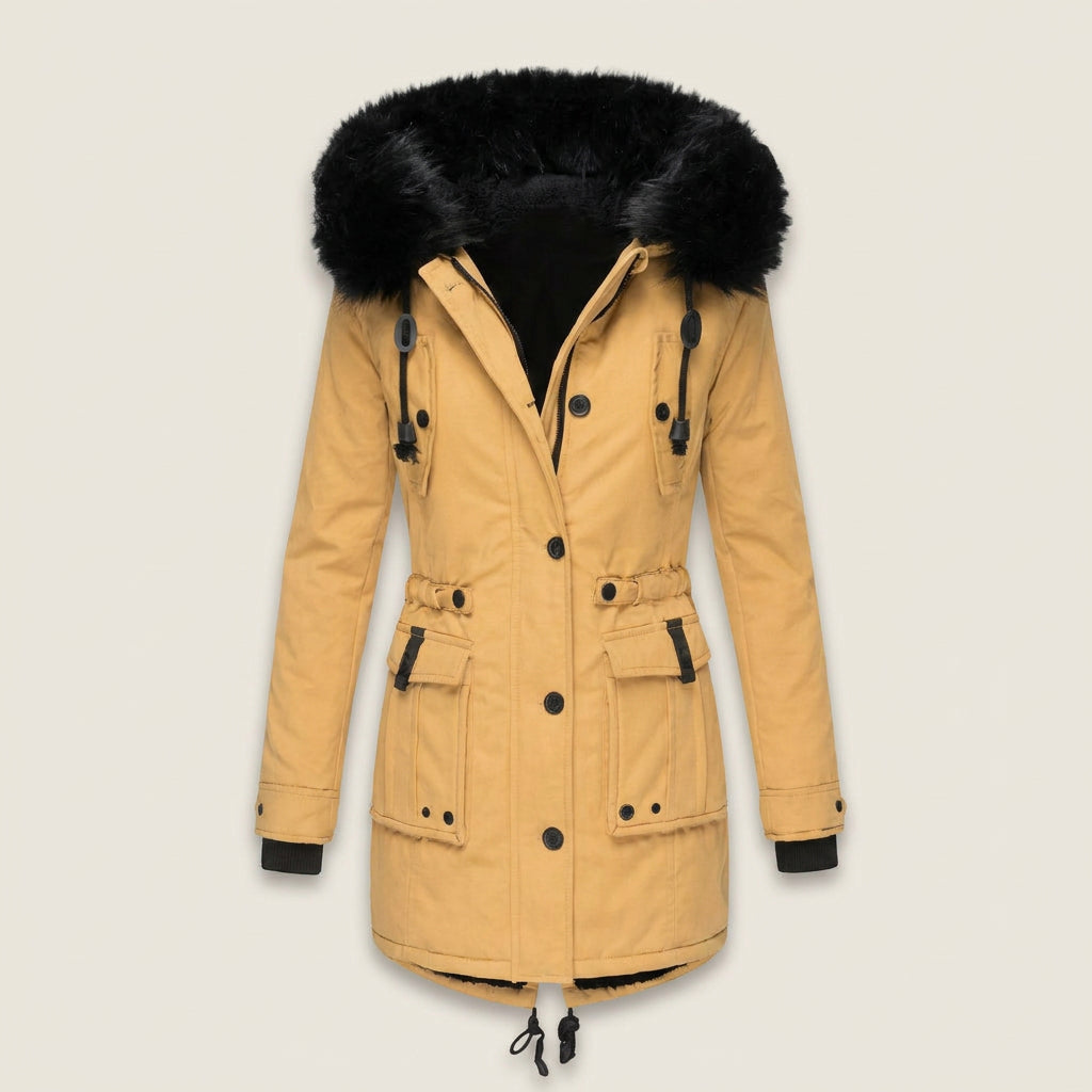 Gertrudis | Parka Acolchada con Capucha de Pelo Sintético y Cintura Ajustable