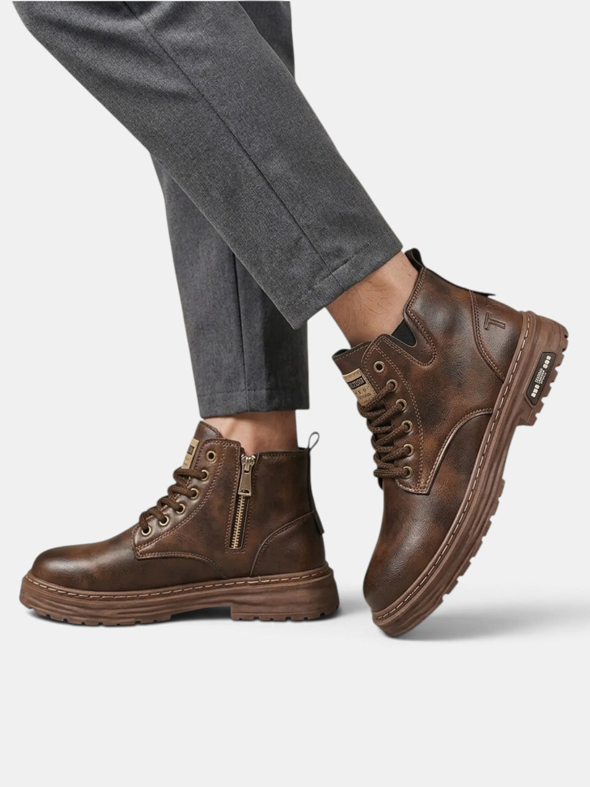 Gervasio | Botas de Hombre Resistentes al Agua con Cordones y Cremallera - Marrón