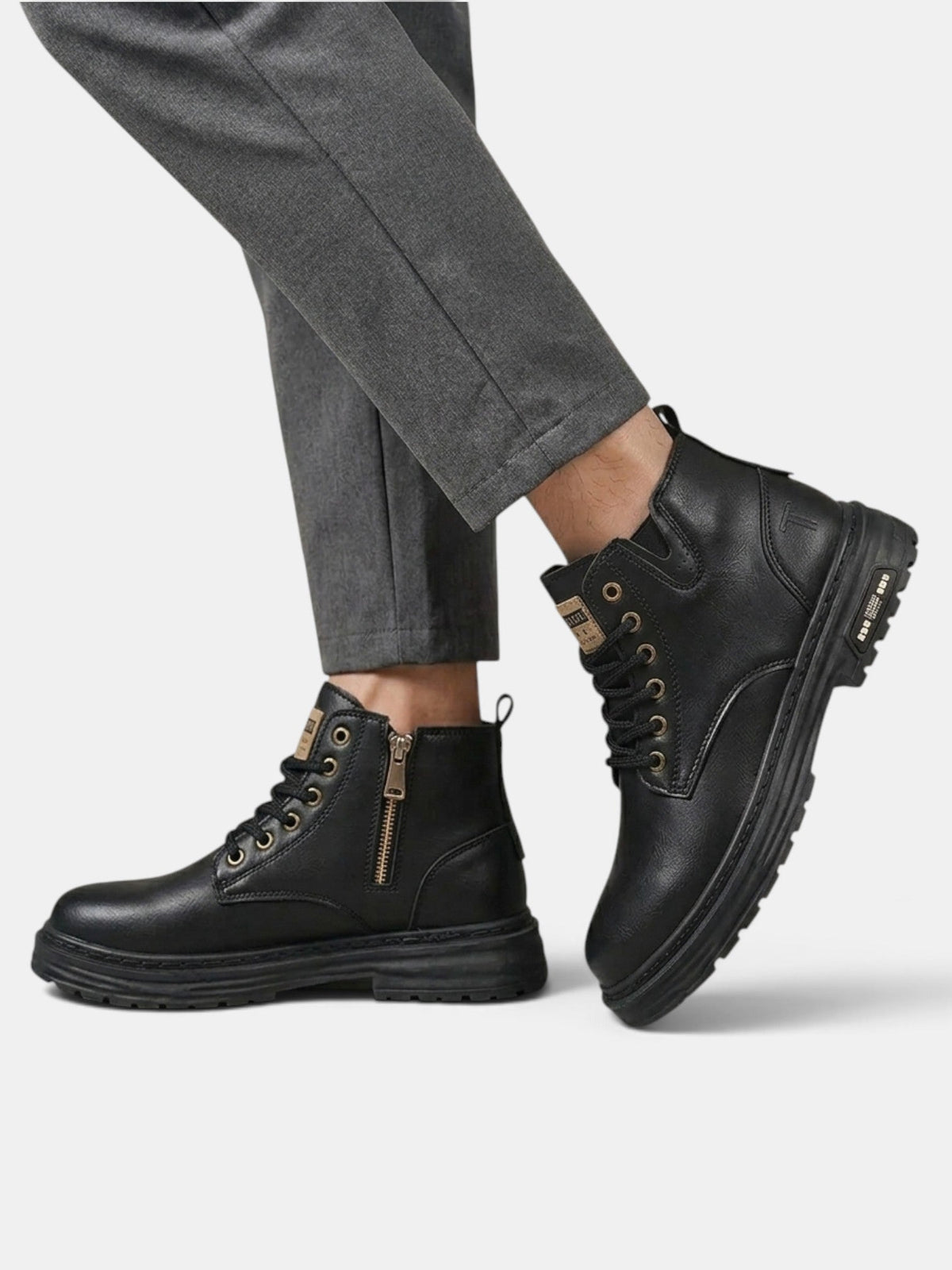 Gervasio | Botas de Hombre Resistentes al Agua con Cordones y Cremallera - Negro