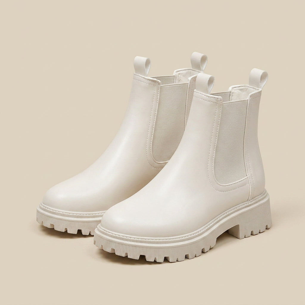 Gisela | Botines Chelsea de Mujer con Suela Track Dentada - Blanco roto