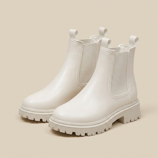 Gisela | Botines Chelsea de Mujer con Suela Track Dentada - Blanco roto