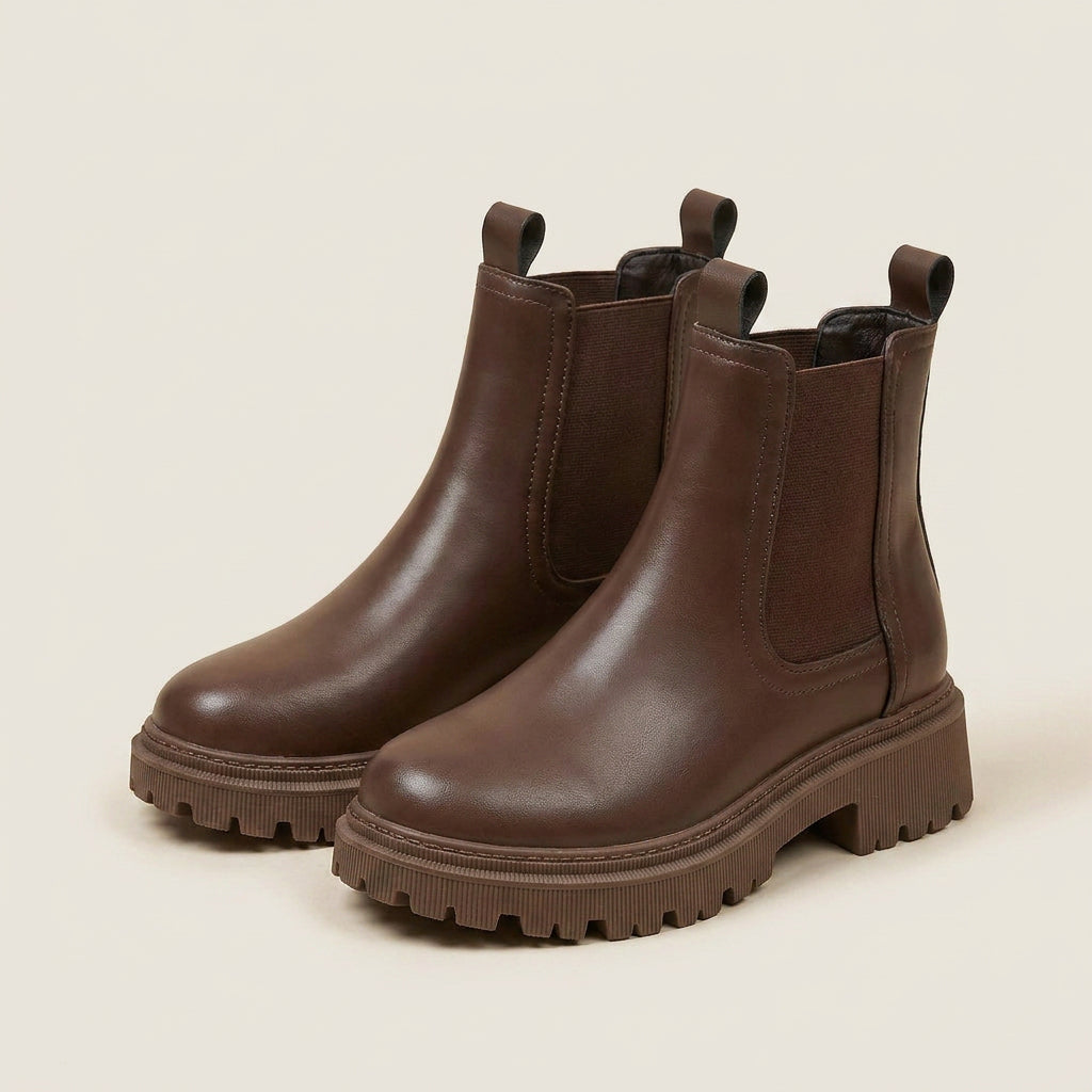 Gisela | Botines Chelsea de Mujer con Suela Track Dentada - Chocolate
