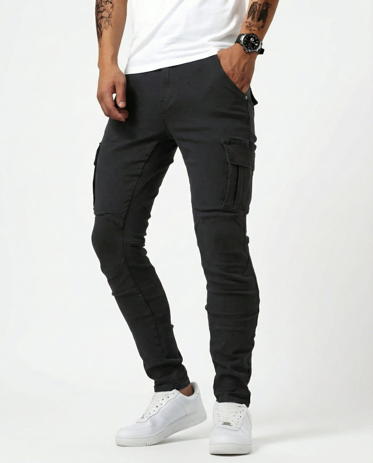 Gregorio | Vaquero Cargo Slim Elástico para Hombre - Negro