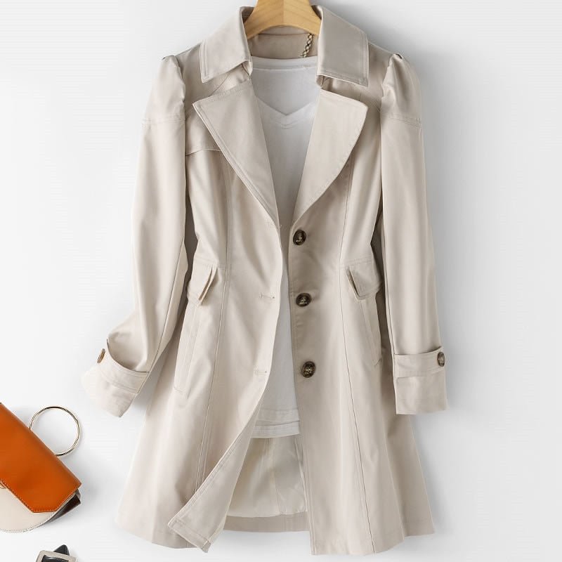Greta | Gabardina Entallada con Solapas y Botones para Mujer - Beige
