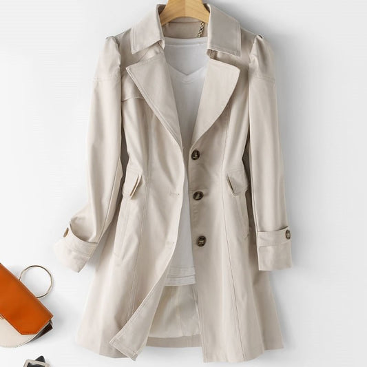 Greta | Gabardina Entallada con Solapas y Botones para Mujer - Beige