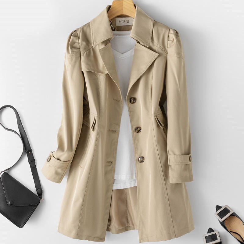 Greta | Gabardina Entallada con Solapas y Botones para Mujer - Caqui