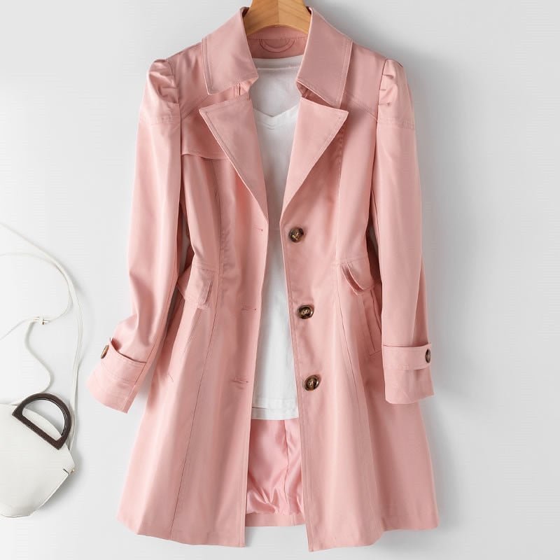 Greta | Gabardina Entallada con Solapas y Botones para Mujer - Rosa