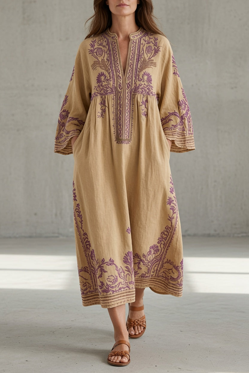 Vestido vintage bordado mujer fluido relajado