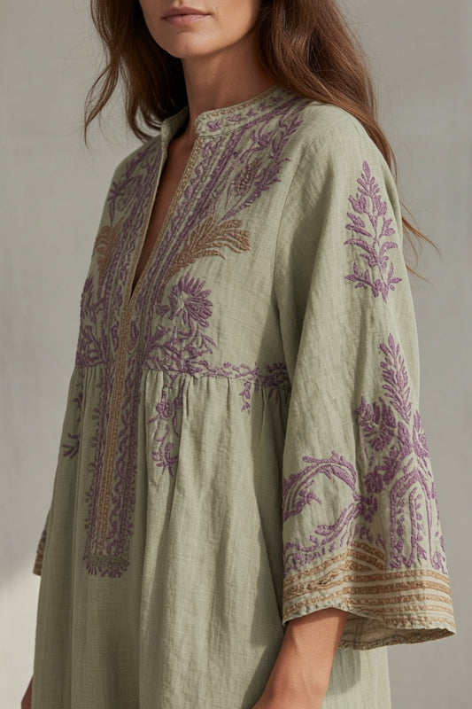 Vestido vintage bordado mujer fluido relajado