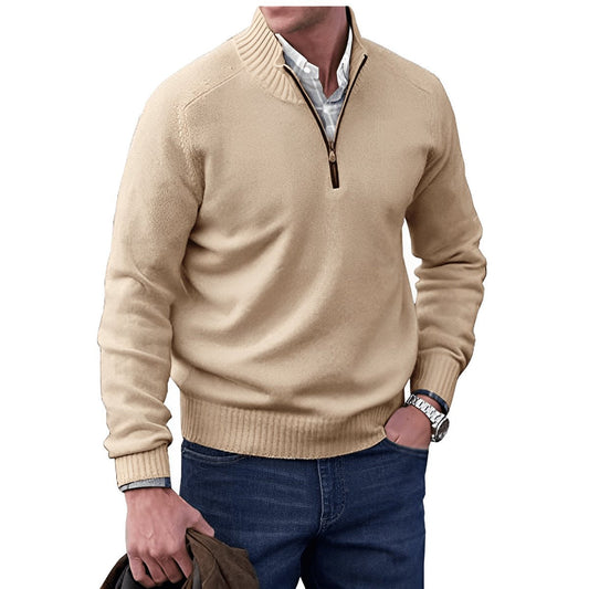 Guillermo | Jersey de Punto con Cremallera Corta y Cuello Alto para Hombre - Camel