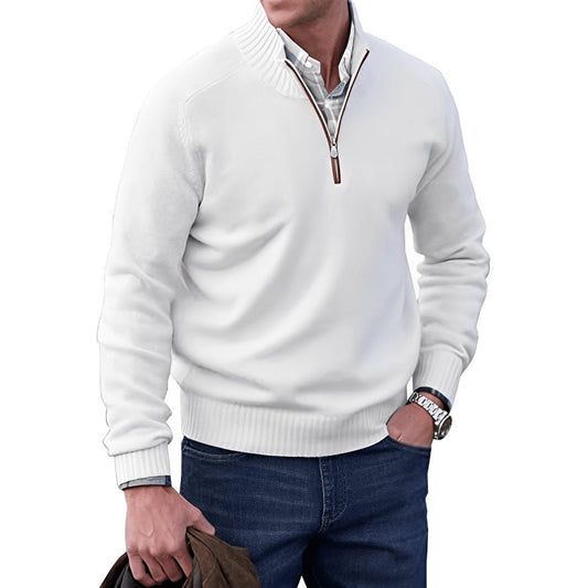 Guillermo | Jersey de Punto con Cremallera Corta y Cuello Alto para Hombre - Blanco