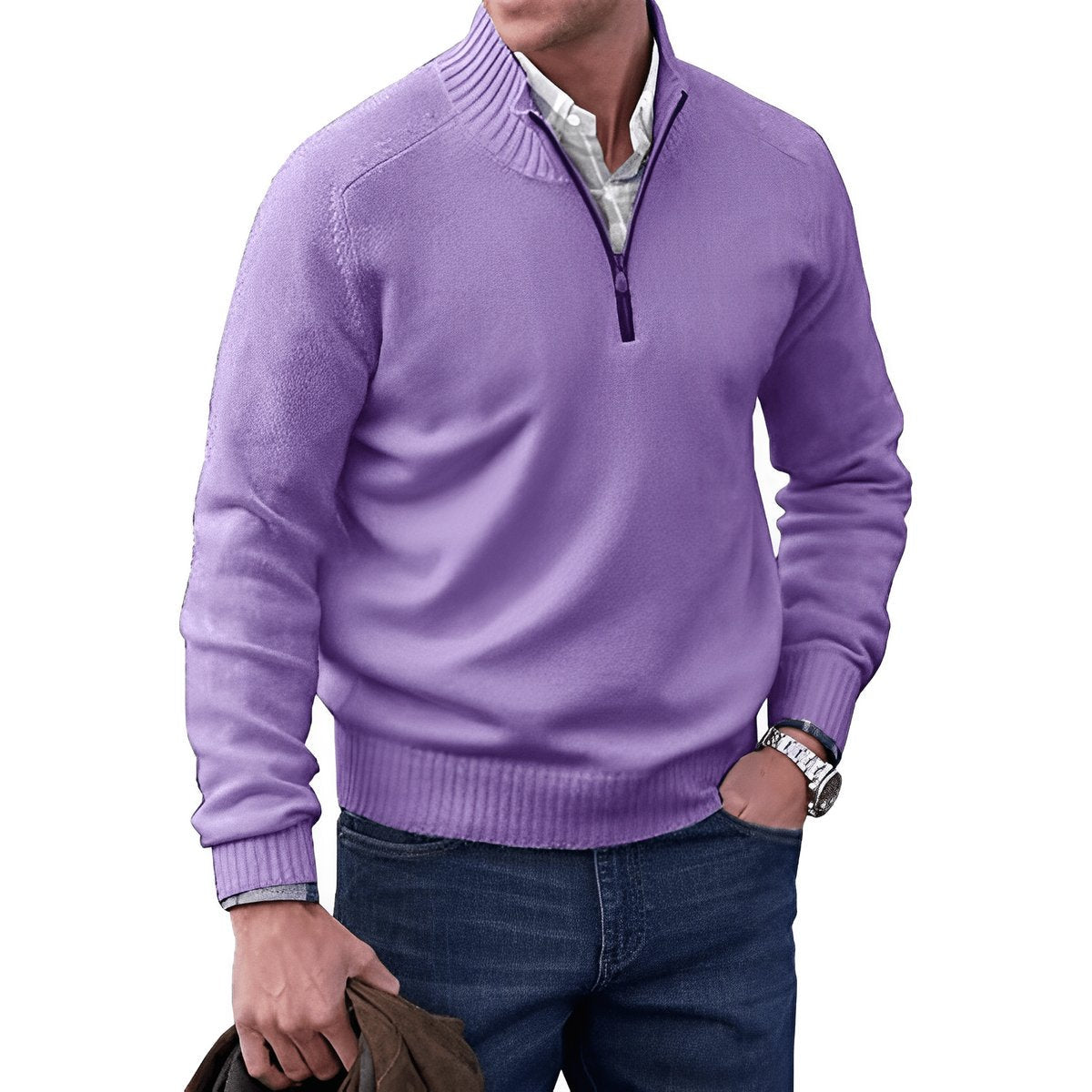 Guillermo | Jersey de Punto con Cremallera Corta y Cuello Alto para Hombre - Lila