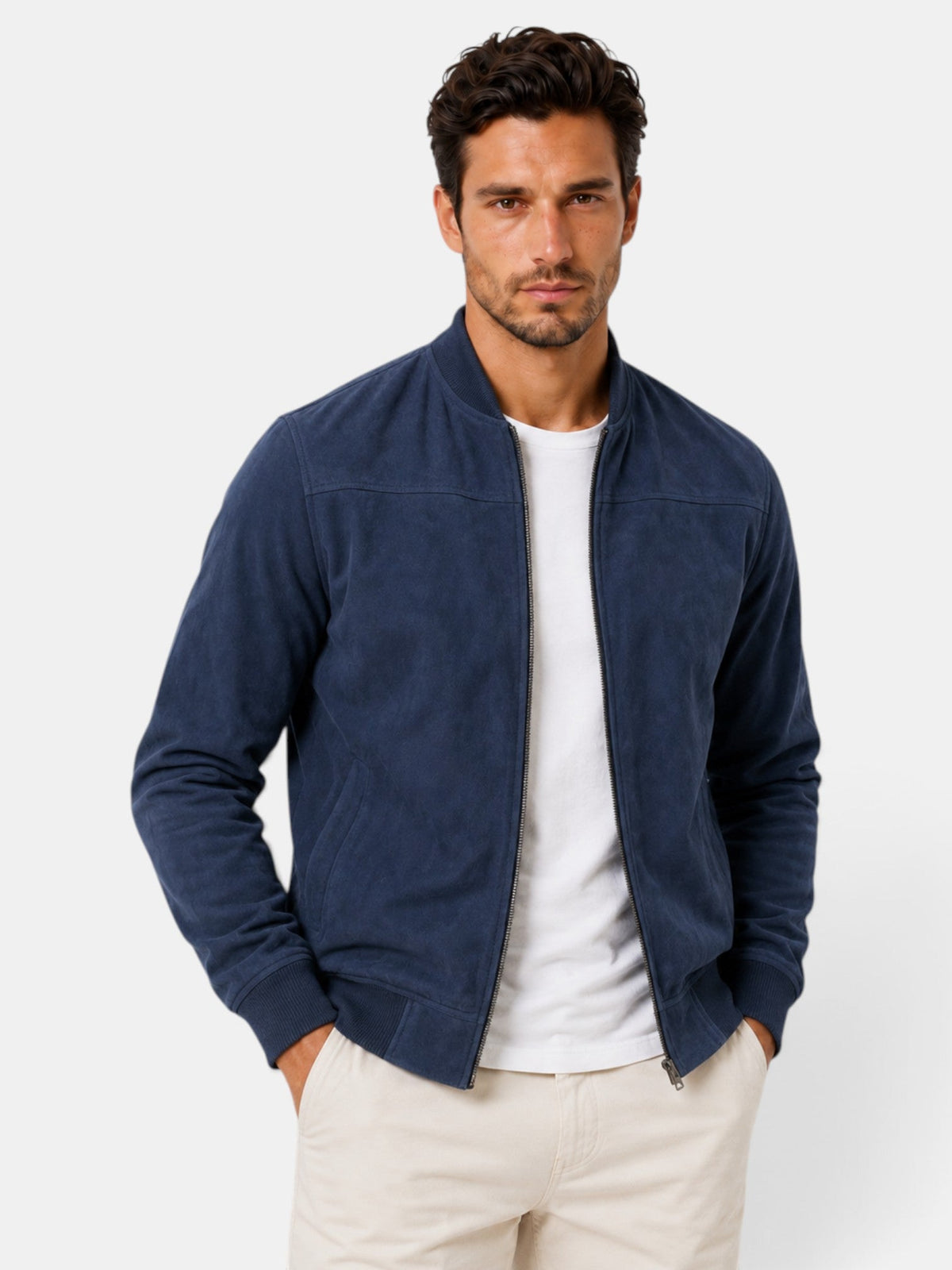 Héctor | Chaqueta de Hombre Efecto Ante Estilo Urbano - Azul marino